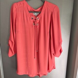 Coral Lace-Up Blouse
